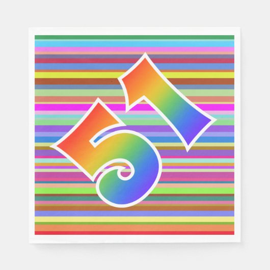 Farbenfrohe Streifen + Regenbogenmuster "51" Event Serviette (Vorderseite)