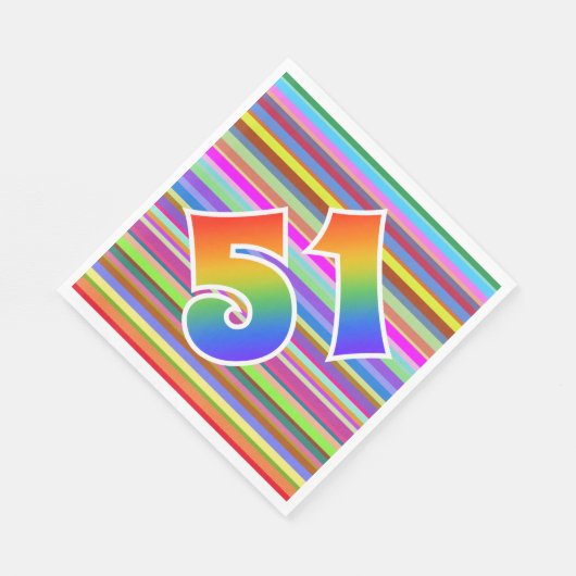 Farbenfrohe Streifen + Regenbogenmuster "51" Event Serviette (Ecke)