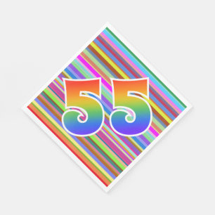 Farbenfrohe Streifen + Regenbogenmuster "55" Event Serviette