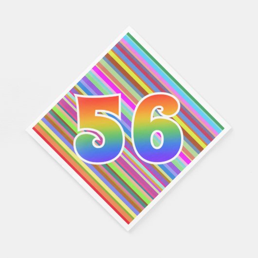 Farbenfrohe Streifen + Regenbogenmuster "56" Event Serviette (Ecke)