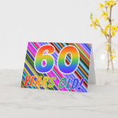 Farbenfrohe Streifen + Regenbogenmuster "60 Jahre  Karte (Gelbe Blume)