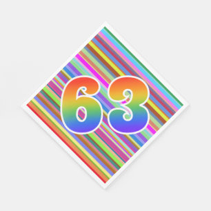 Farbenfrohe Streifen + Regenbogenmuster "63" Event Serviette