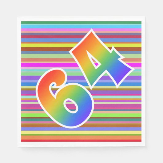 Farbenfrohe Streifen + Regenbogenmuster "64" Event Serviette (Vorderseite)