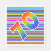 Farbenfrohe Streifen + Regenbogenmuster "70" Event Serviette (Vorderseite)