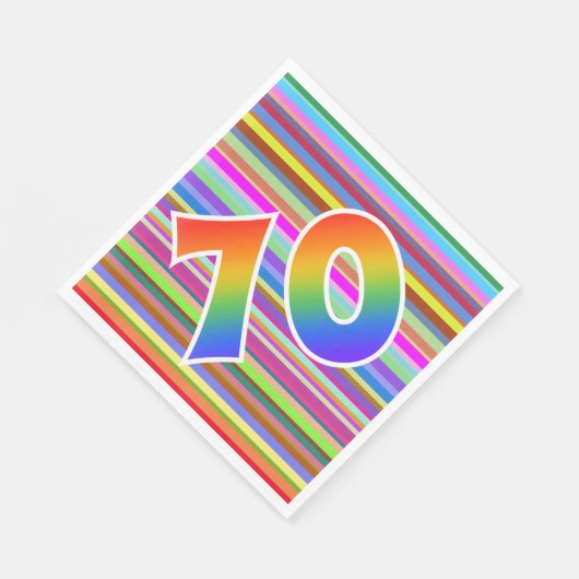 Farbenfrohe Streifen + Regenbogenmuster "70" Event Serviette (Ecke)