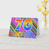 Farbenfrohe Streifen + Regenbogenmuster "70 Jahre  Karte (Gelbe Blume)