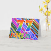 Farbenfrohe Streifen + Regenbogenmuster "77 Jahre  Karte (Gelbe Blume)