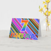 Farbenfrohe Streifen + Regenbogenmuster "7 Jahre a Karte (Gelbe Blume)