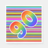 Farbenfrohe Streifen + Regenbogenmuster "90" Event Serviette (Vorderseite)