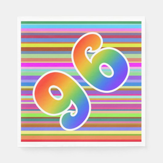 Farbenfrohe Streifen + Regenbogenmuster "96" Event Serviette (Vorderseite)