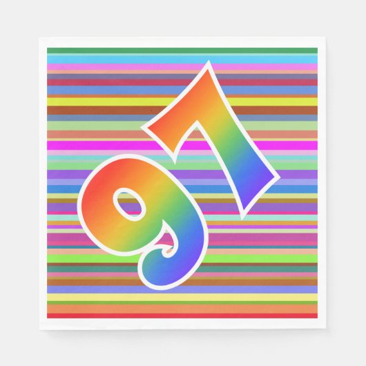 Farbenfrohe Streifen + Regenbogenmuster "97" Event Serviette (Vorderseite)