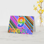 Farbenfrohe Streifen + Regenbogenmuster "9 Jahre a Karte (Gelbe Blume)