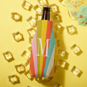 Farbenfrohe Streifen Retro-Monogramm  Flaschenkühler