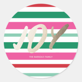 Farbenfrohe Streifen Weihnachten Gold Foil JOY Runder Aufkleber