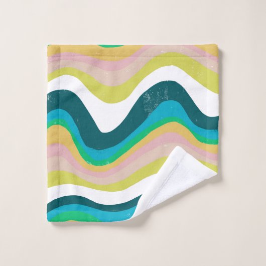 Farbenfrohe Streifen Wellenformen Abstraktes Muste Badhandtuch Set (Waschlappen)