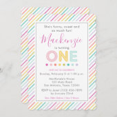 Farbenfrohe Streifen zum ersten Geburtstag Einladung (Vorne/Hinten)