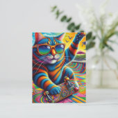 Farbenfrohe Strickkatzenreiten Postkarte (Stehend Vorderseite)