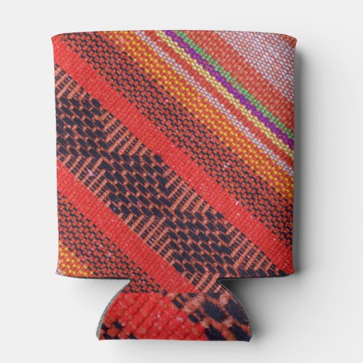 Farbenfrohe Strickmode: mehrfarbiger Seilhintergru Dosenkühler (Rückseite)