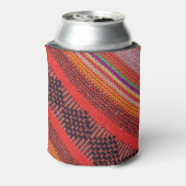 Farbenfrohe Strickmode: mehrfarbiger Seilhintergru Dosenkühler (Kanne Rückseite)