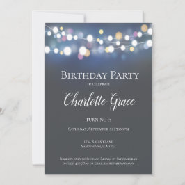 Farbenfrohe String Lights Geburtstagsparty Einladung