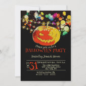 Farbenfrohe String Lights Grinning Pumpen Hallowee Einladung (Vorderseite)