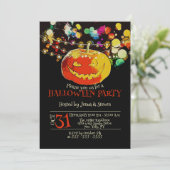 Farbenfrohe String Lights Grinning Pumpen Hallowee Einladung (Stehend Vorderseite)