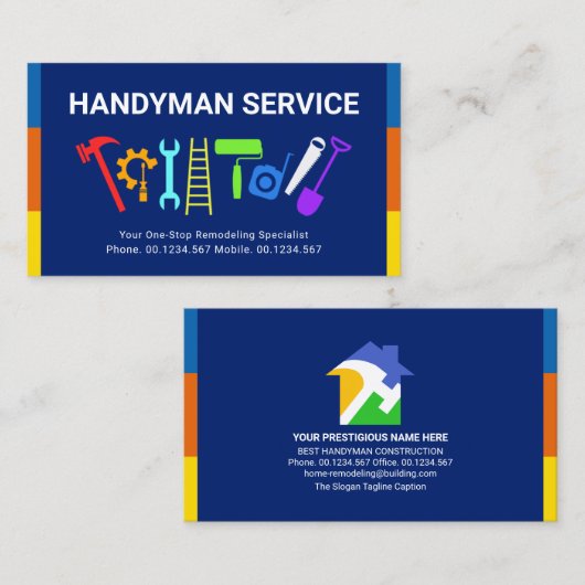 Farbenfrohe Stripes Handyman Tools Visitenkarte (Vorne/Hinten)