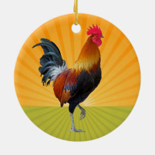 Farbenfrohe Strutting-Roosterdekoration Keramikornament