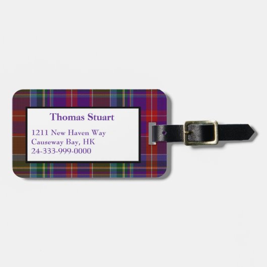 Farbenfrohe Stuart Tartan Karierte Gepäckmarke Gepäckanhänger (Vorderseite horizontal)