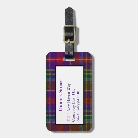 Farbenfrohe Stuart Tartan Karierte Gepäckmarke Gepäckanhänger (Vorderseite vertikal)