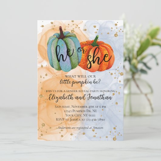 Farbenfrohe Sturzpumpen, die er oder sie als Gesch Einladung (Stehend Vorderseite)