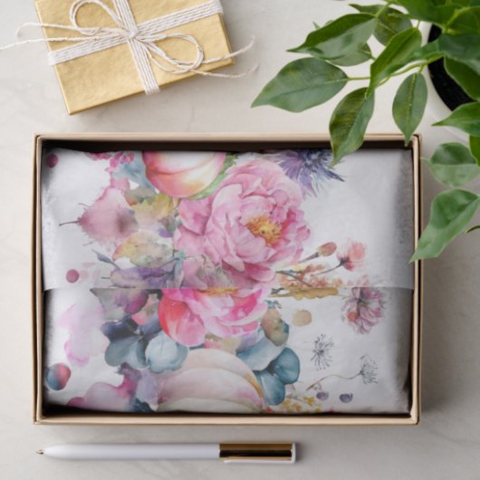 Farbenfrohe Sturzpumpen und Blume fallen Seidenpapier (Geschenk)