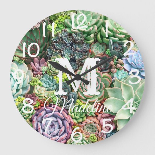 Farbenfrohe Sukkularität Große Wanduhr (Vorderseite)