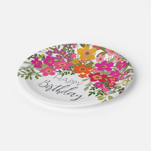 Farbenfrohe Summer Garden Blume Gerne zum Geburtst Pappteller (Schrägansicht)