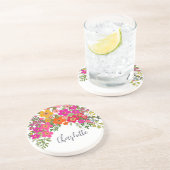 Farbenfrohe Summer Garden Blume Individuelle Name Getränkeuntersetzer (Seite)