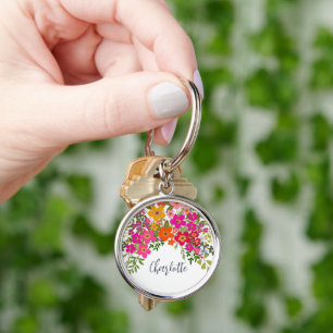 Farbenfrohe Summer Garden Blume Individuelle Name Schlüsselanhänger