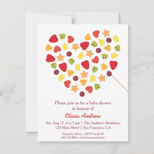 Farbenfrohe Summer Tropical Fruit Baby Dusche Einladung (Vorderseite)