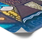 Farbenfrohe Sun Huichol Boho Mexikanische Kunst Poster (Ecke)