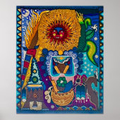 Farbenfrohe Sun Huichol Boho Mexikanische Kunst Poster (Vorne)