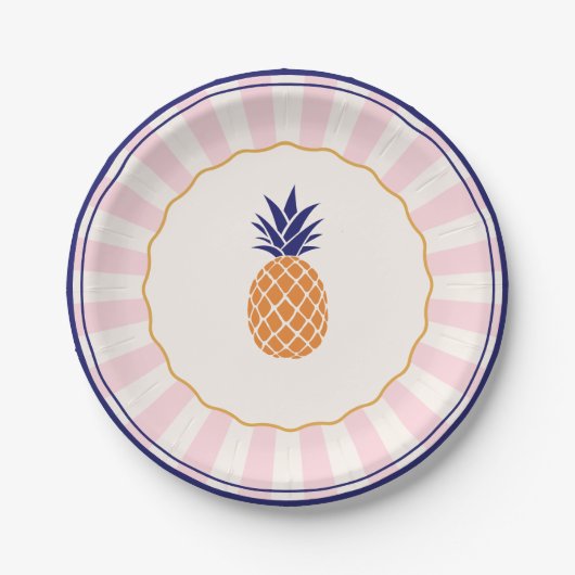 Farbenfrohe Sunburst Retro Ananas Teller (Vorderseite)