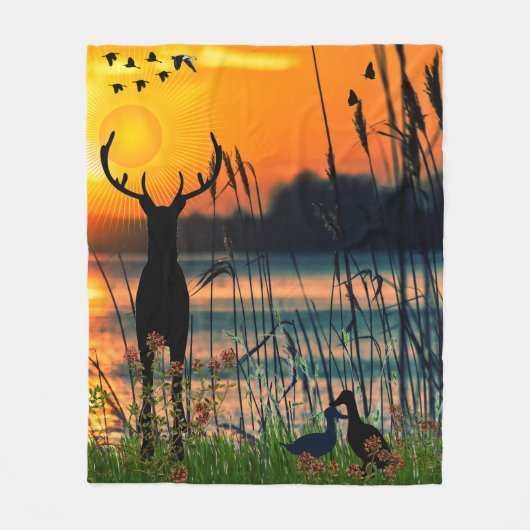 Farbenfrohe Sunny Lake Scene Fleecedecke (Vorderseite)