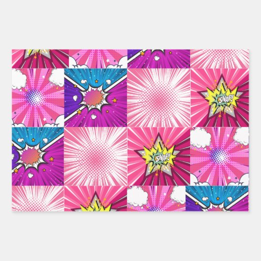 Farbenfrohe Superherd Comic Pop Hintergrund Geschenkpapier Set (Vorderseite 2)