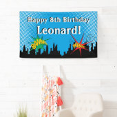 Farbenfrohe Superhero Comic Boy's Geburtstagsparty Banner (Insitu)