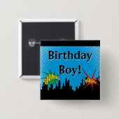 Farbenfrohe Superhero Comic Boy's Geburtstagsparty Button (Vorne & Hinten)