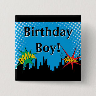 Farbenfrohe Superhero Comic Boy's Geburtstagsparty Button