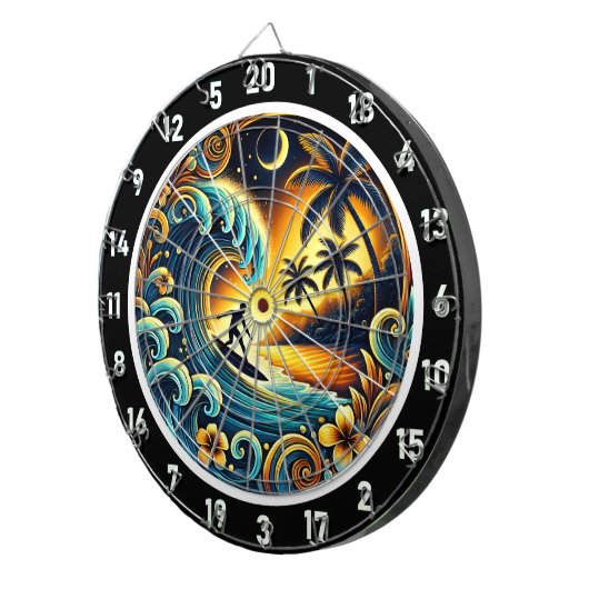 Farbenfrohe Surfer in tropischen Farben Dartscheibe (Vorderseite rechts)