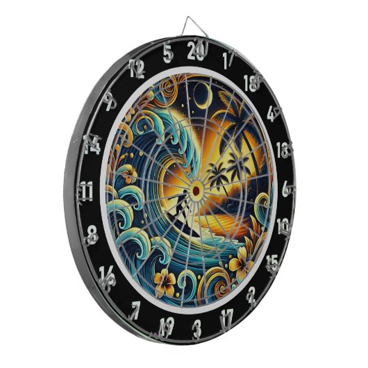 Farbenfrohe Surfer in tropischen Farben Dartscheibe (Vorderseite Links)