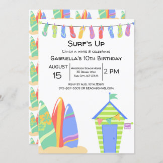 Farbenfrohe Surf's Up Beach - Einladung zum Geburt