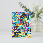 Farbenfrohe Surreal Horn Skateboarding Postkarte (Stehend Vorderseite)