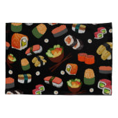 Farbenfrohe Sushi im schwarzen Hintergrund Kissenbezug (Rückseite)